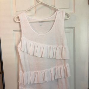 White ruffled top.  Size large but can fit medium
